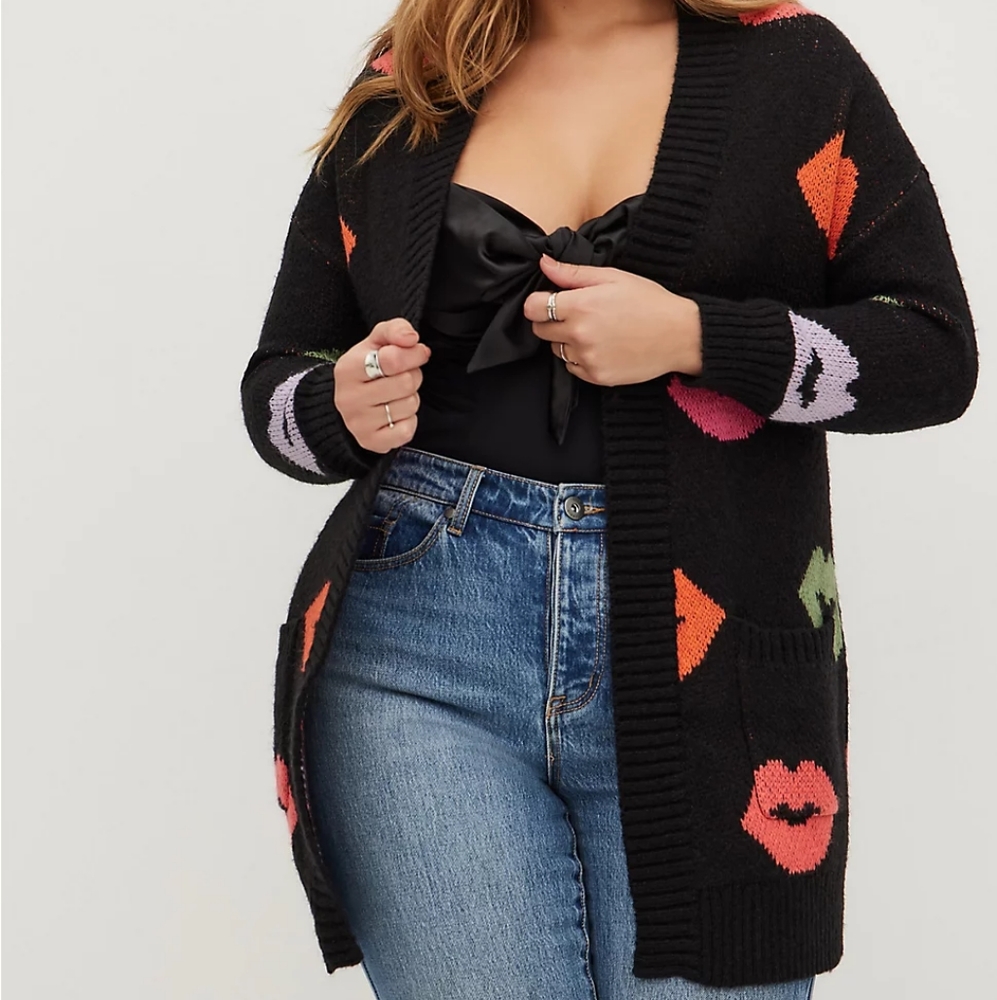 NWT Torrid Cardigan Open Front Sweater Lips Lip Print 3X 16526214